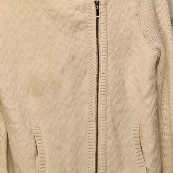 White House Black Market Off White Asymmetrical Zip Up Knit Cardigan Size M - Picture 5 of 11